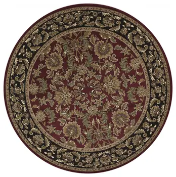 8' Red And Black Floral Vines Octagon Rug