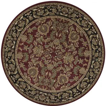 8' Red And Black Floral Vines Octagon Rug