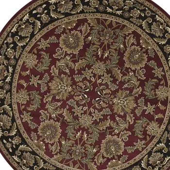 8' Red And Black Floral Vines Octagon Rug
