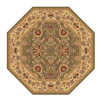 7' Green And Taupe Floral Octagon Rug