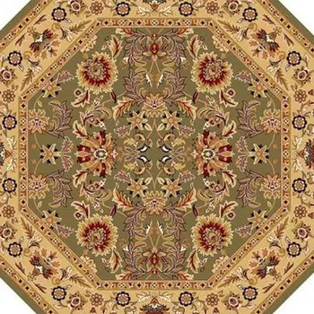 7' Green And Taupe Floral Octagon Rug