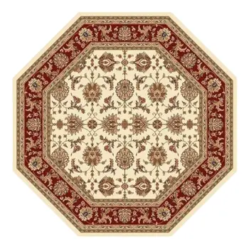 8' Ivory And Red Octagon Floral Vines Area Rug