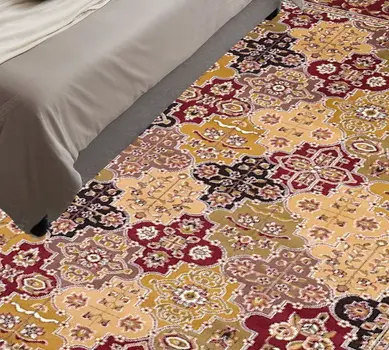 7' Red Beige And Tan Quatrefoil Octagon Rug
