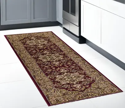7' Red And Ivory Floral Octagon Rug