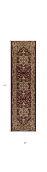 7' Red And Beige Floral Medallion Octagon Rug