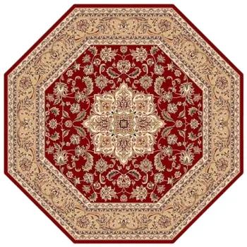 8' Red And Beige Medallion Octagon Rug