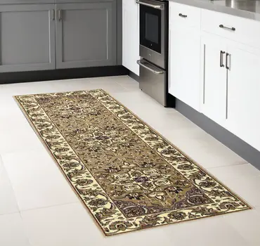 7' Beige And Ivory Floral Octagon Rug