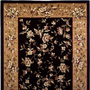 7' Beige And Black Floral Octagon Rug