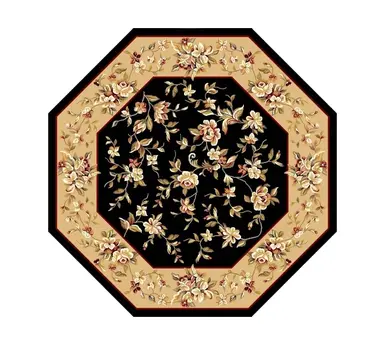 7' Beige And Black Floral Octagon Rug