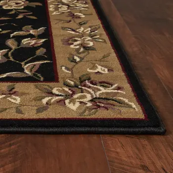 8' Beige And Black Floral Vines Octagon Rug