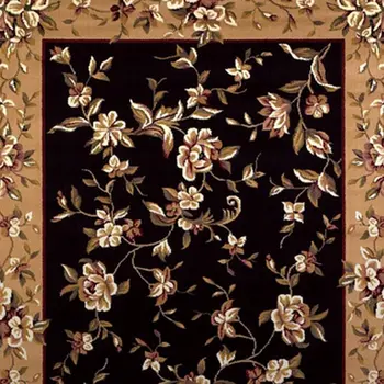 8' Beige And Black Floral Vines Octagon Rug