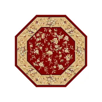 7' Red And Beige Floral Octagon Rug
