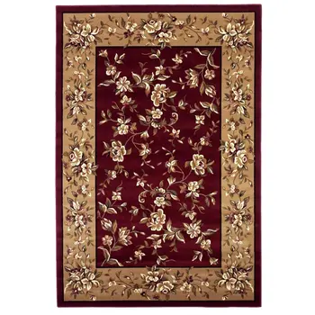 8' Red And Beige Floral Vines Octagon Rug