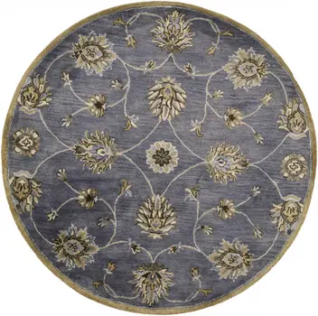 6' Midnight And Yellow New Zealand Lambs Wool Floral Hand Tufted Round Rug