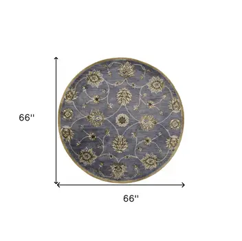 6' Midnight And Yellow New Zealand Lambs Wool Floral Hand Tufted Round Rug