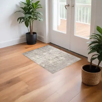 3' X 5' Beige Abstract Hand Loomed Area Rug