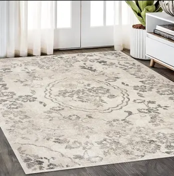 5' X 8' Gray And Dark Gray Floral Distressed Area Rug