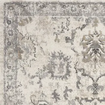 5' X 8' Ivory Machine Woven Distressed Floral Traditional Indoor Runner Rug