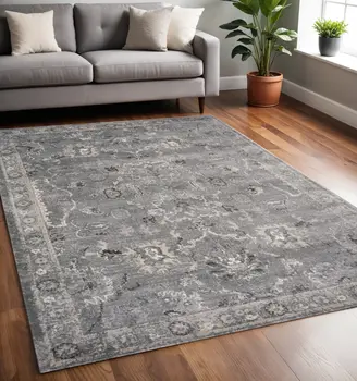 5' X 8' Gray And Light Gray Floral Area Rug