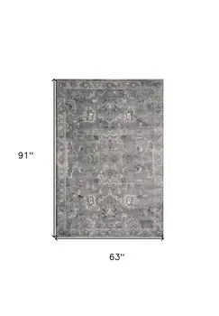 5' X 8' Gray And Light Gray Floral Area Rug
