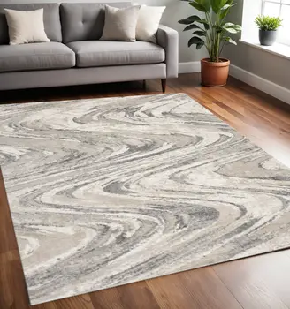5' X 8' Gray And Tan Abstract Area Rug