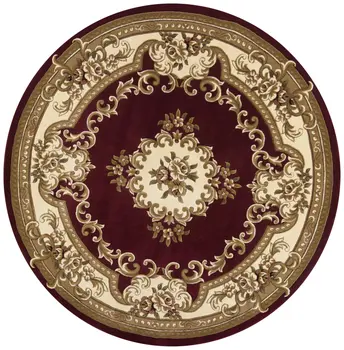 7' Red and Ivory Floral Border Round Rug
