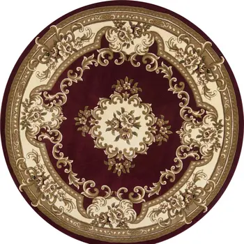 7' Red and Ivory Floral Border Round Rug
