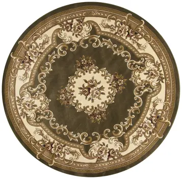7' Green And Ivory Floral Medallion Round Rug