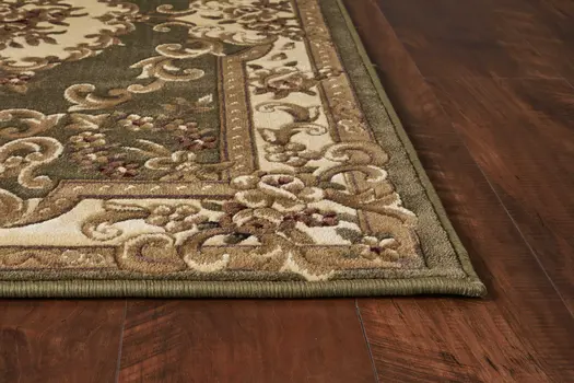 7' Green And Ivory Floral Medallion Round Rug