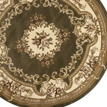 7' Green And Ivory Floral Medallion Round Rug