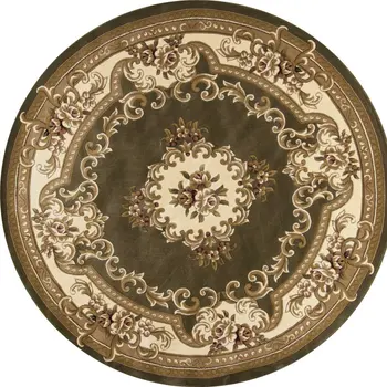 7' Green And Ivory Floral Medallion Round Rug