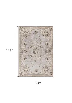 8' X 10' Light Grey Floral Indoor Area Rug