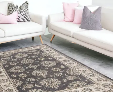 8' X 10' Grey Ivory Floral Indoor Area Rug