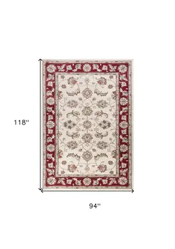 8' X 10' Ivory Or Red Floral Vine Bordered Indoor Area Rug