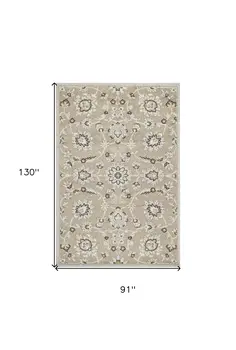 7' X 11' Beige Or Grey Floral Vines Uv Treated Indoor Area Rug