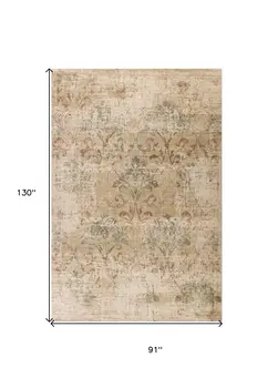 8' X 11' Champagne Beige Machine Woven Damask Indoor Area Rug
