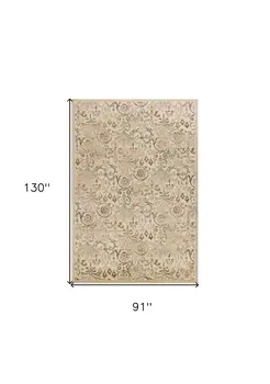 8' X 11' Ivory And Brown Floral Area Rug