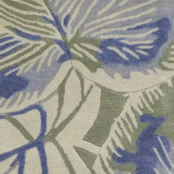 10' Blue And Green Wool Botanical Leaves Hand Tufted Runner Rug