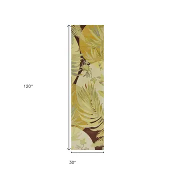 10' Coral Ivory Hand Tufted Tropical Plants Indoor Runner Rug