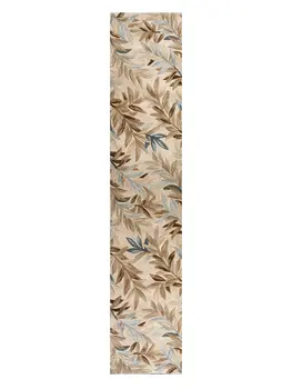10' Ivory Brown And Blue Wool Botanical Leaves Hand Tufted Area Rug