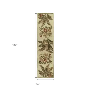 10' Ivory Hand Tufted Tropical Indoor Runner Rug