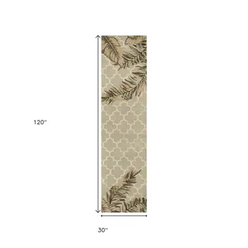 2' X 10' Sage Tropical Leaves Mosaic Wool Indoor Runner Rug