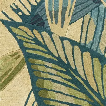 10' Ivory Hand Tufted Tropical Leaves Indoor Runner Rug