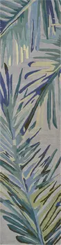 10' Gray And Blue Wool Tropical Botanical Hand Tufted Runner Rug