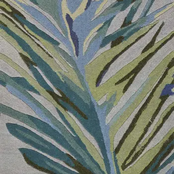 10' Gray And Blue Wool Tropical Botanical Hand Tufted Runner Rug