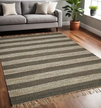 5' X 7' Brown and Beige Striped Hand Woven Area Rug