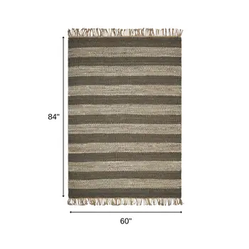 5' X 7' Brown and Beige Striped Hand Woven Area Rug