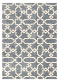 5' X 8' Slate Blue And Ivory Geometric Area Rug