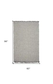 5' X 8' Ivory And Gray Wool Houndstooth Hand Woven Area Rug With Fringe