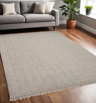 5' X 8' Beige And Gray Wool Chevron Hand Woven Area Rug